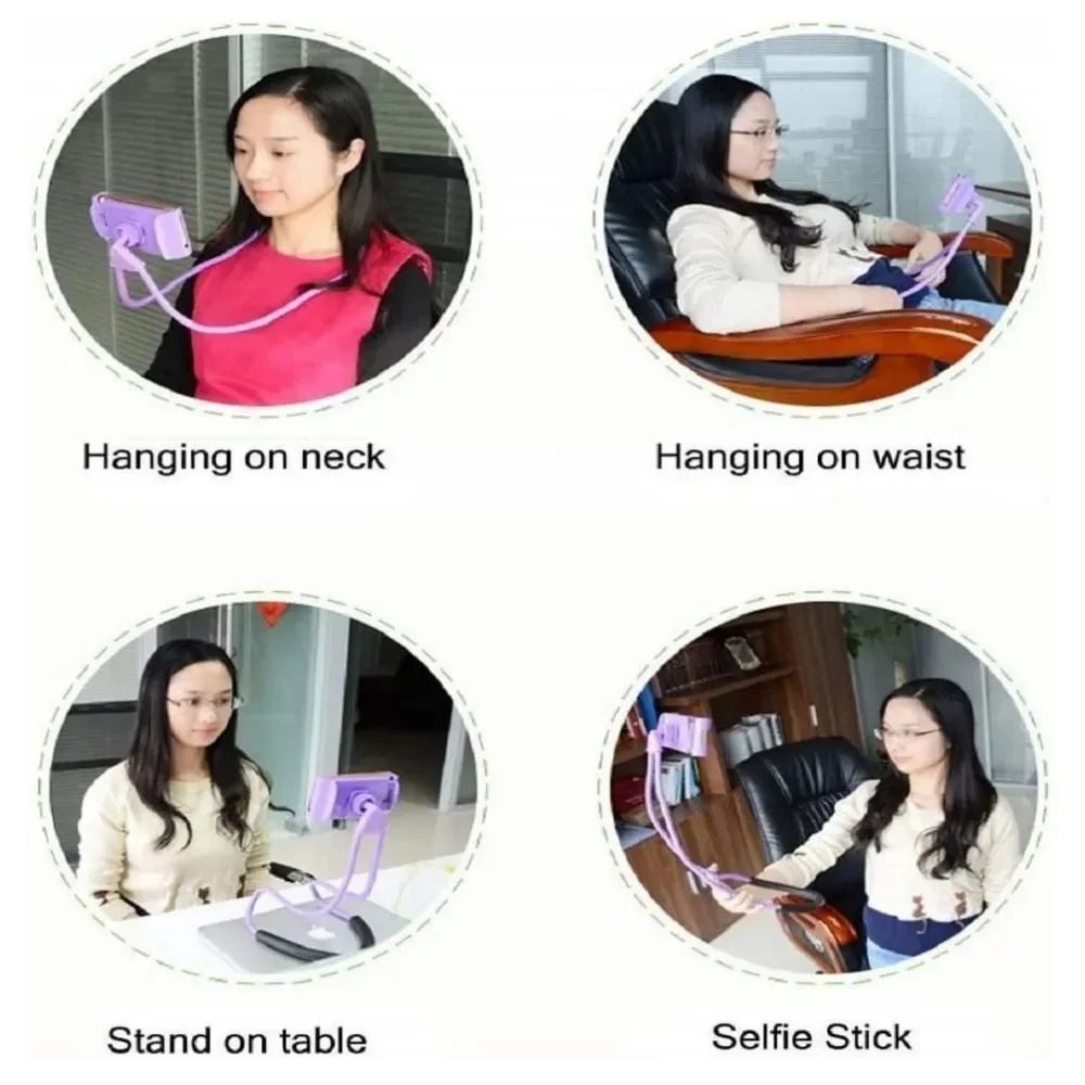 Black Hanging Neck Phone Holder Lazy Bracket Mount Stand Rotating Bendable NWOT